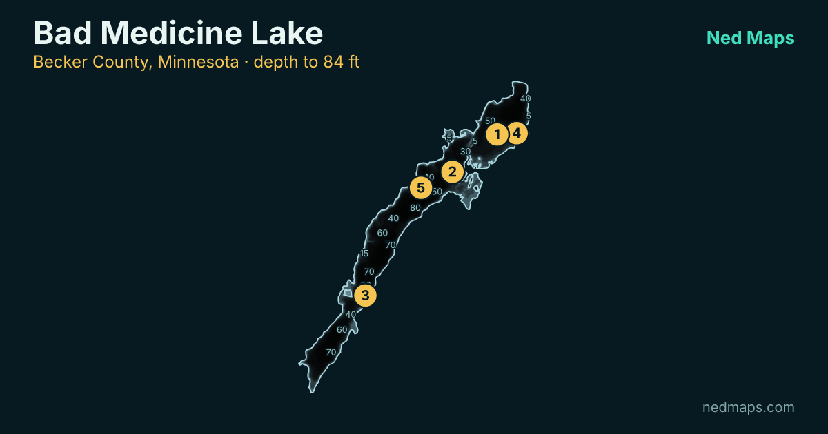 Bad Medicine Lake depth contour map, Becker County, Minnesota