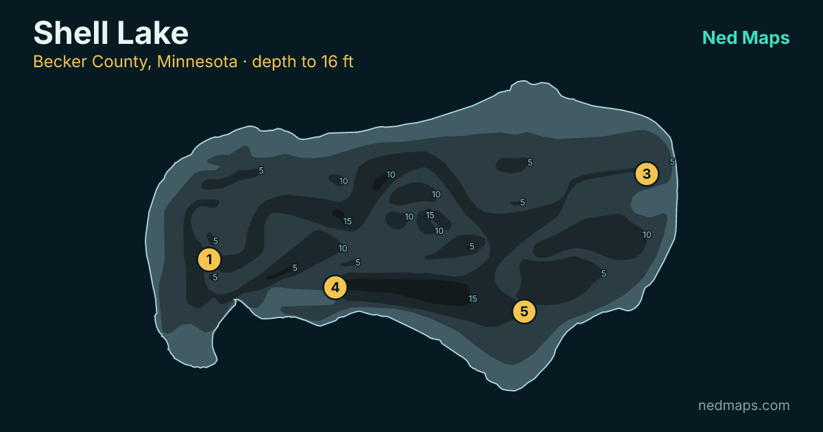Shell Lake depth contour map, Becker County, Minnesota