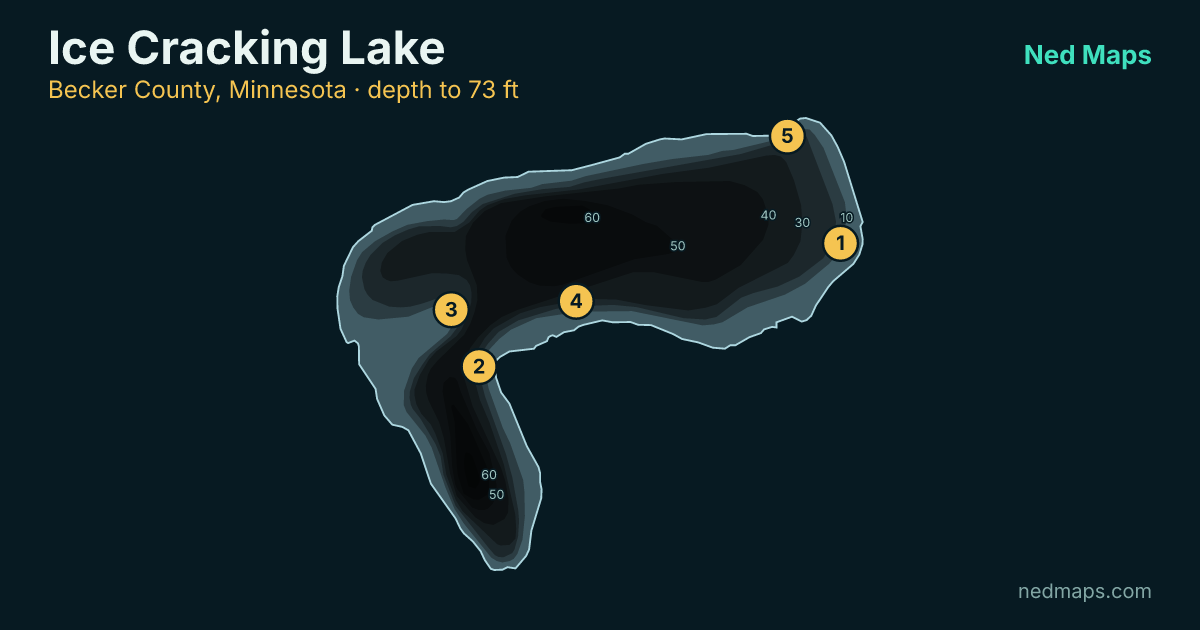 Ice Cracking Lake depth contour map, Becker County, Minnesota