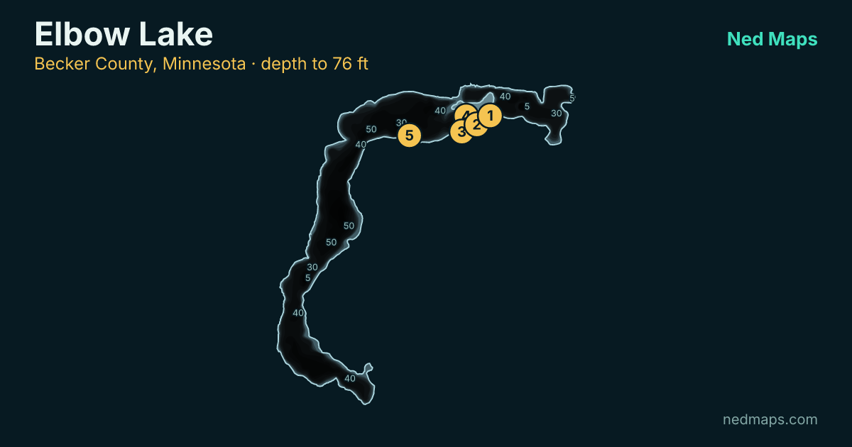 Elbow Lake depth contour map, Becker County, Minnesota