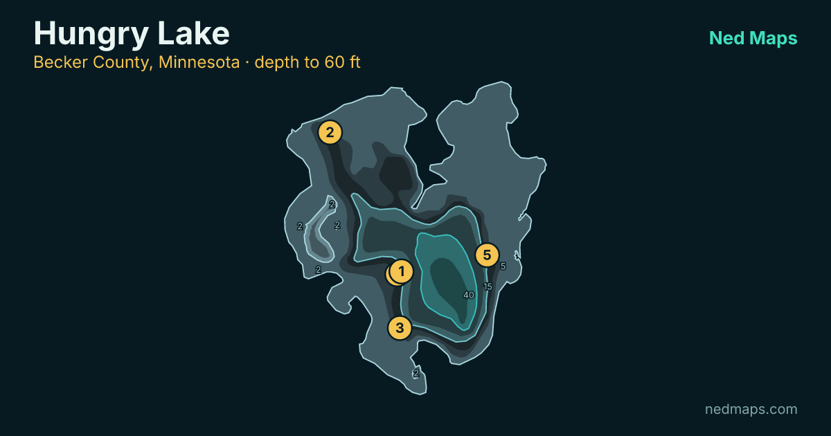 Hungry Lake depth contour map, Becker County, Minnesota