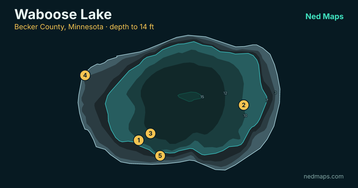 Waboose Lake depth contour map, Becker County, Minnesota