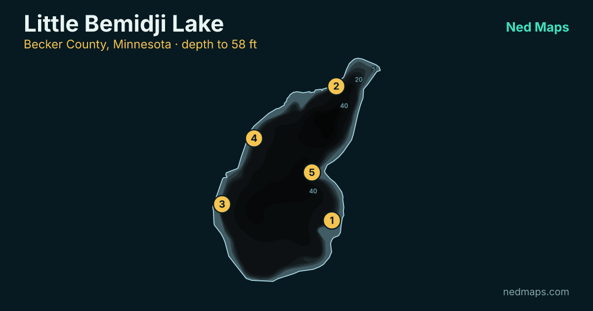 Little Bemidji Lake depth contour map, Becker County, Minnesota