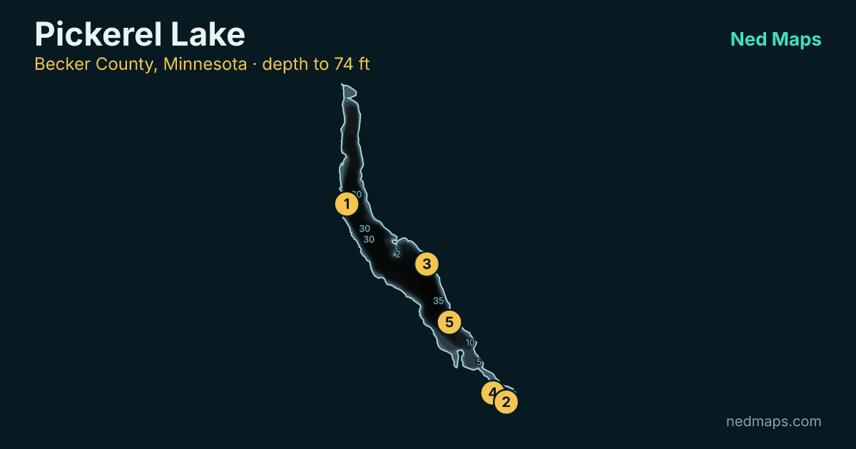 Pickerel Lake depth contour map, Becker County, Minnesota