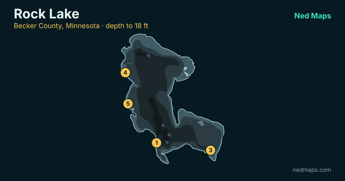 Rock Lake depth contour map, Becker County, Minnesota