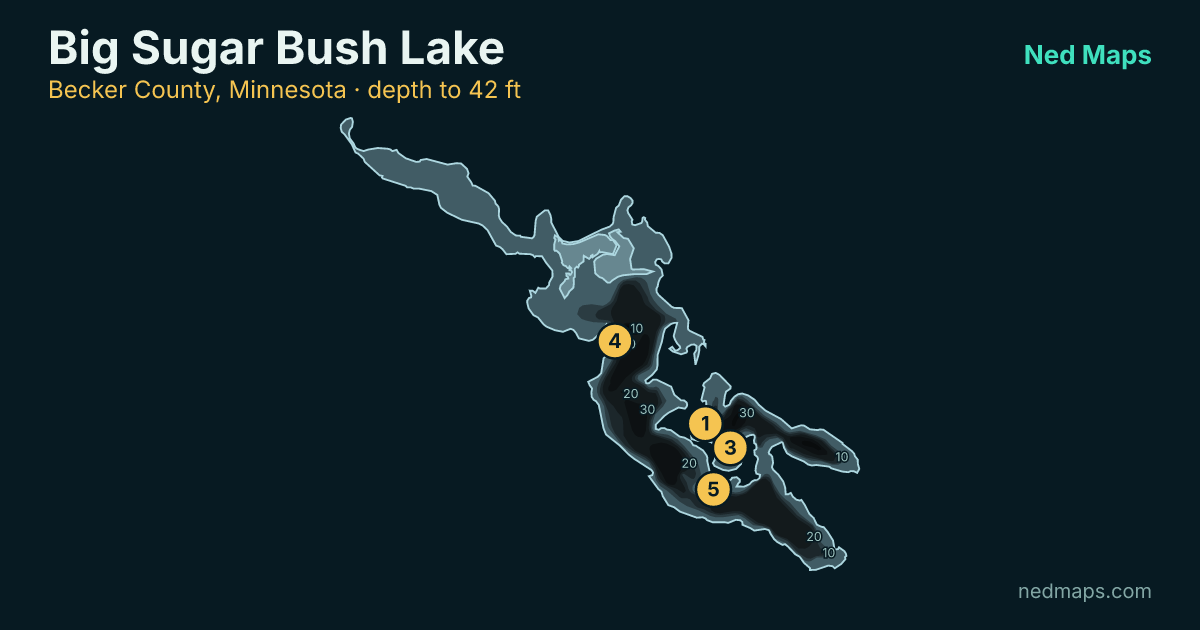 Big Sugar Bush Lake depth contour map, Becker County, Minnesota