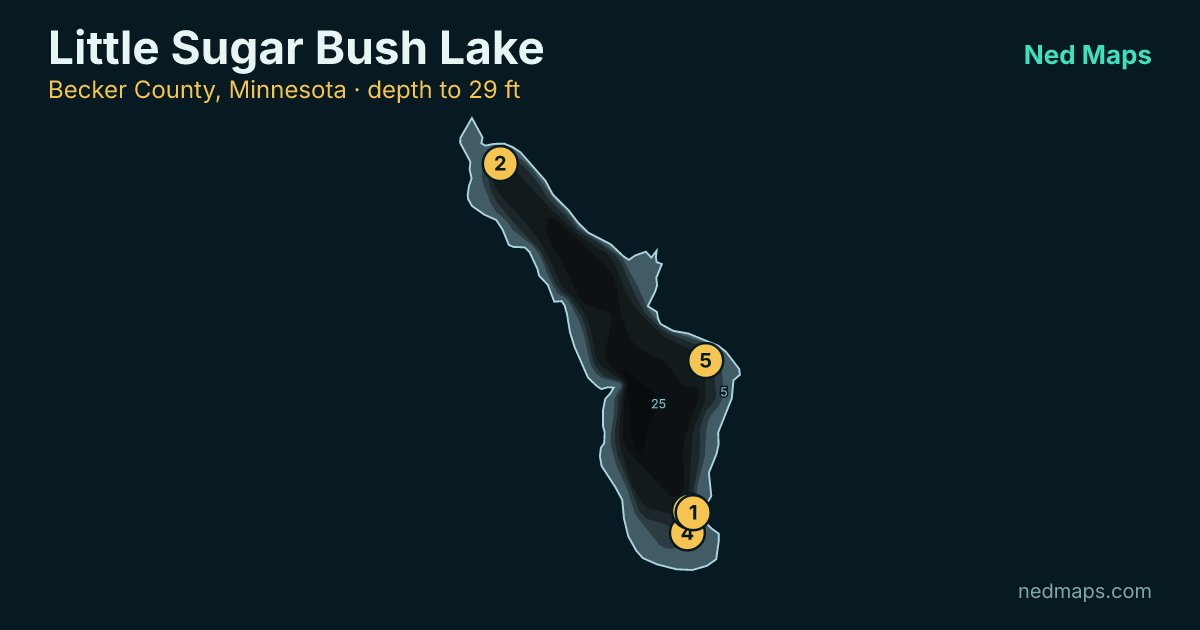 Little Sugar Bush Lake depth contour map, Becker County, Minnesota