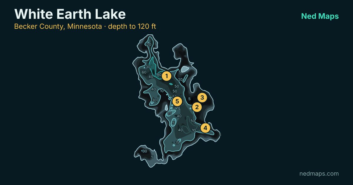 White Earth Lake depth contour map, Becker County, Minnesota