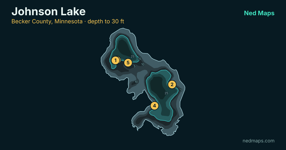 Johnson Lake depth contour map, Becker County, Minnesota