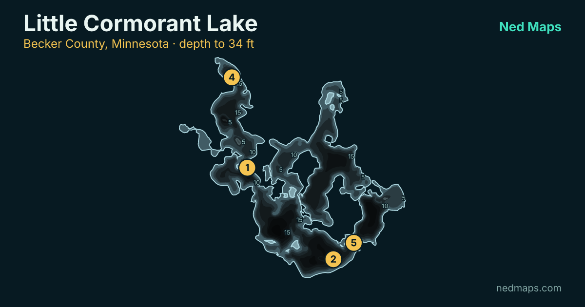 Little Cormorant Lake depth contour map, Becker County, Minnesota