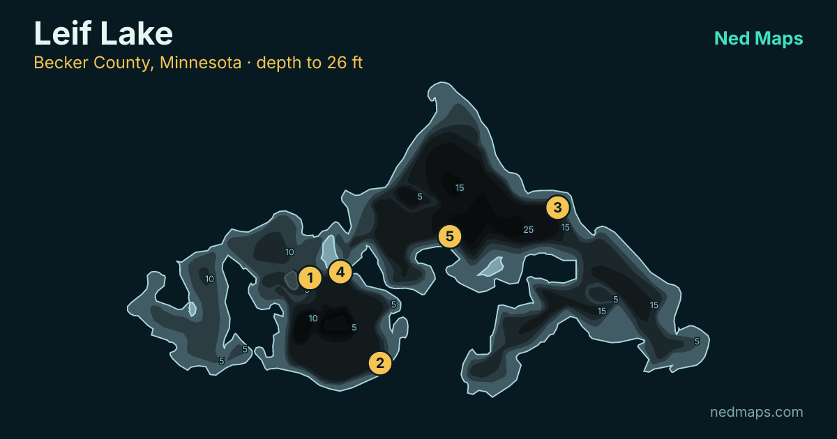 Leif Lake depth contour map, Becker County, Minnesota