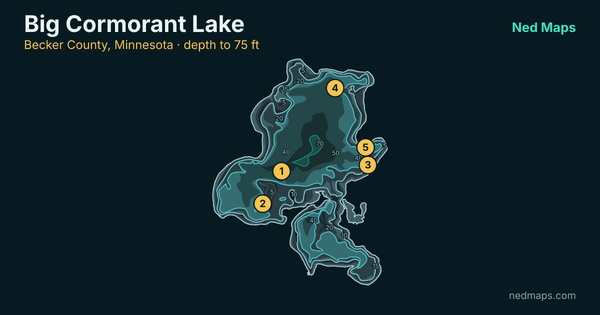 Big Cormorant Lake depth contour map, Becker County, Minnesota