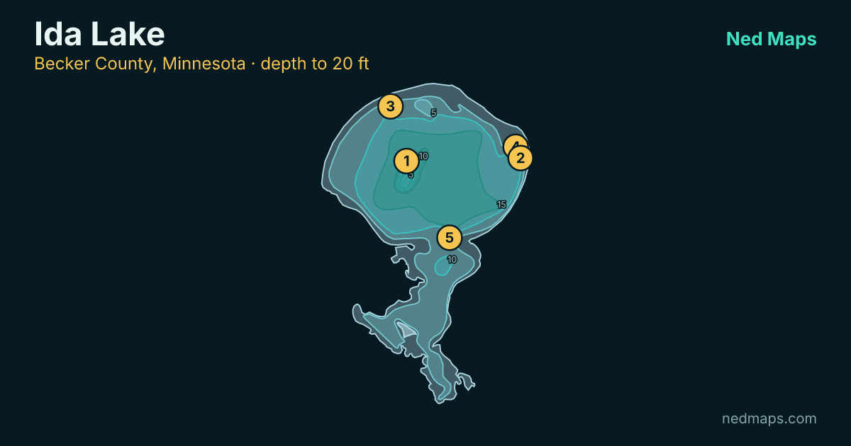Ida Lake depth contour map, Becker County, Minnesota