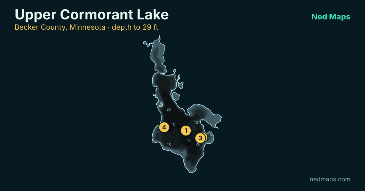 Upper Cormorant Lake depth contour map, Becker County, Minnesota