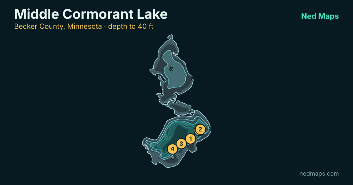 Middle Cormorant Lake depth contour map, Becker County, Minnesota