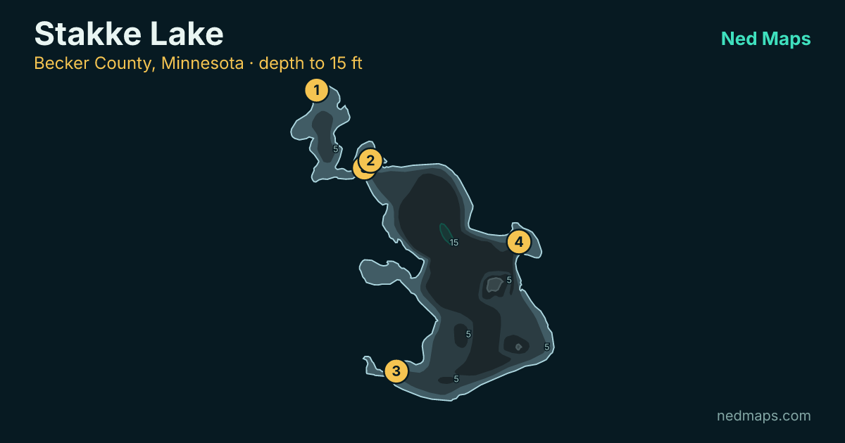 Stakke Lake depth contour map, Becker County, Minnesota