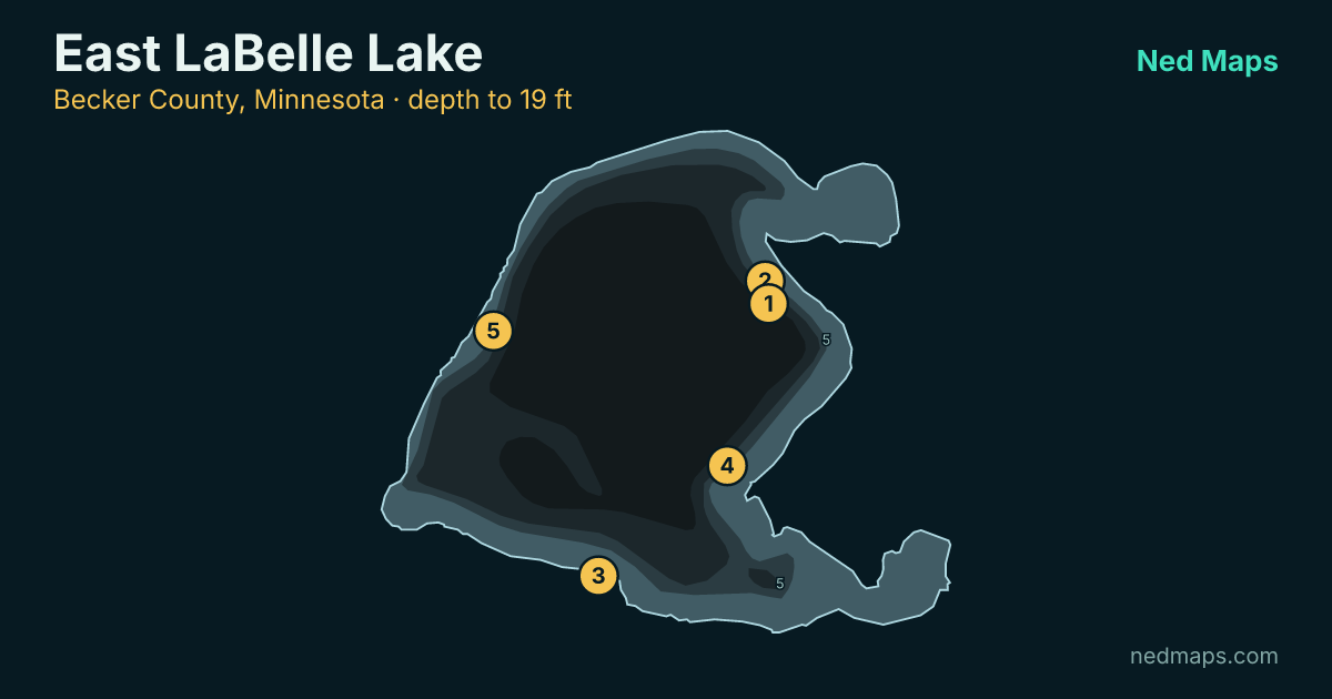 East LaBelle Lake depth contour map, Becker County, Minnesota