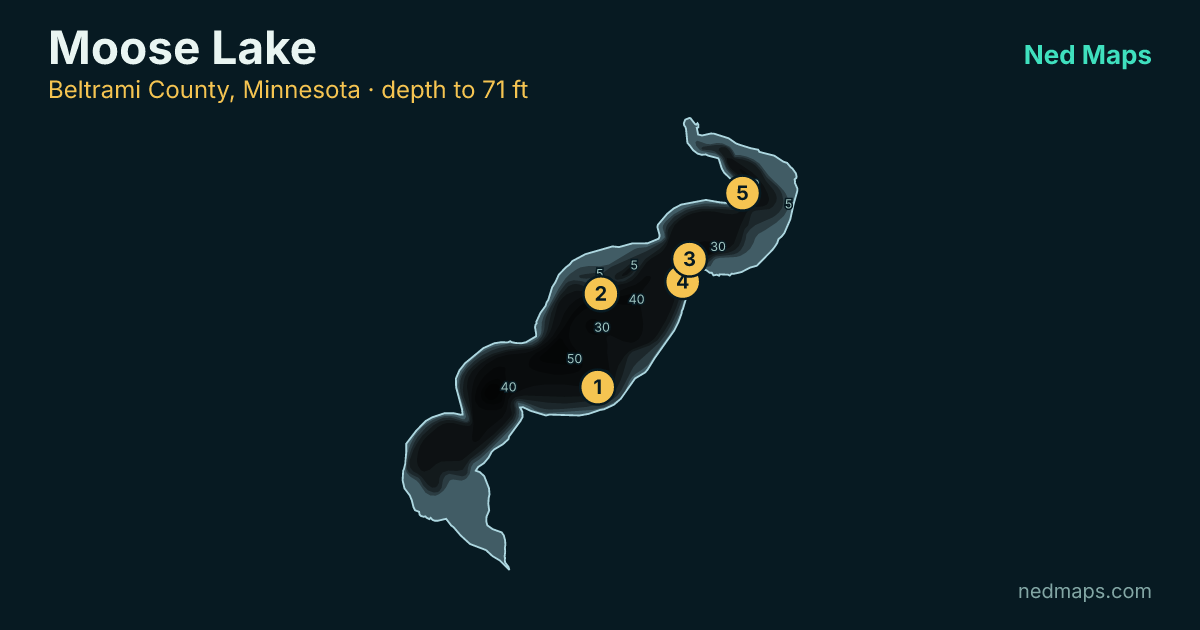 Moose Lake depth contour map, Beltrami County, Minnesota
