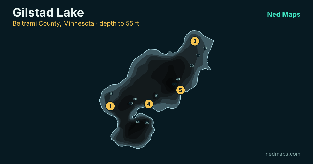 Gilstad Lake depth contour map, Beltrami County, Minnesota