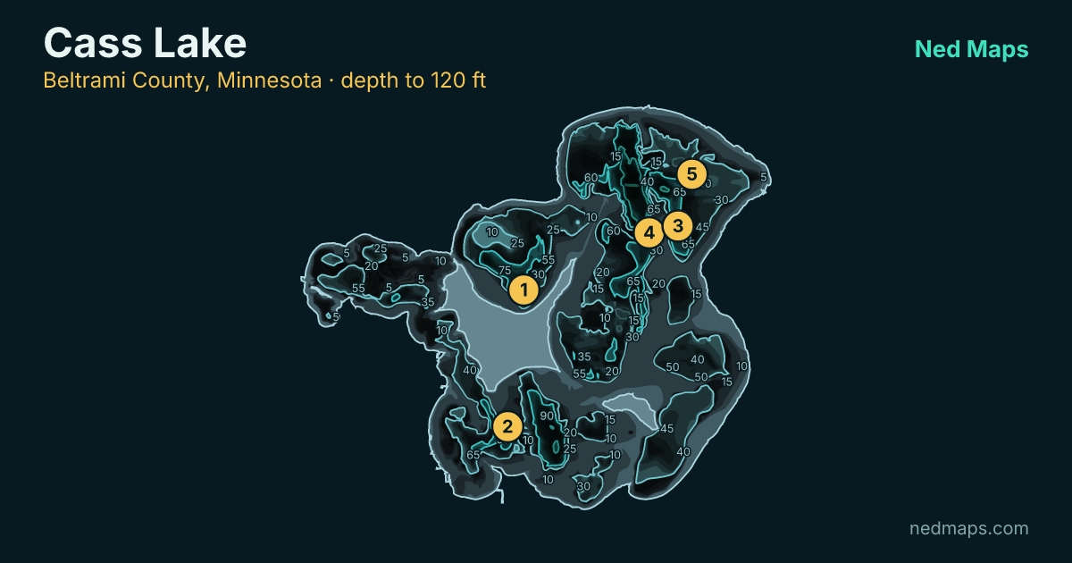 Cass Lake depth contour map, Beltrami County, Minnesota