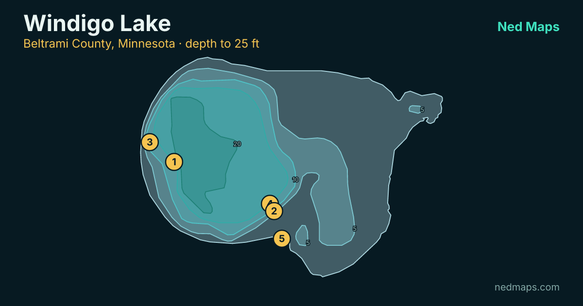 Windigo Lake depth contour map, Beltrami County, Minnesota