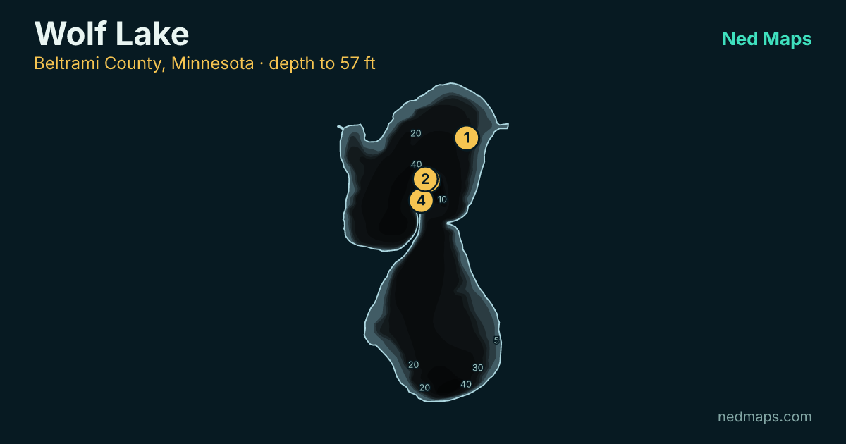 Wolf Lake depth contour map, Beltrami County, Minnesota