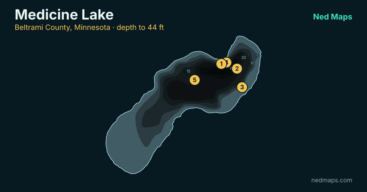 Medicine Lake depth contour map, Beltrami County, Minnesota