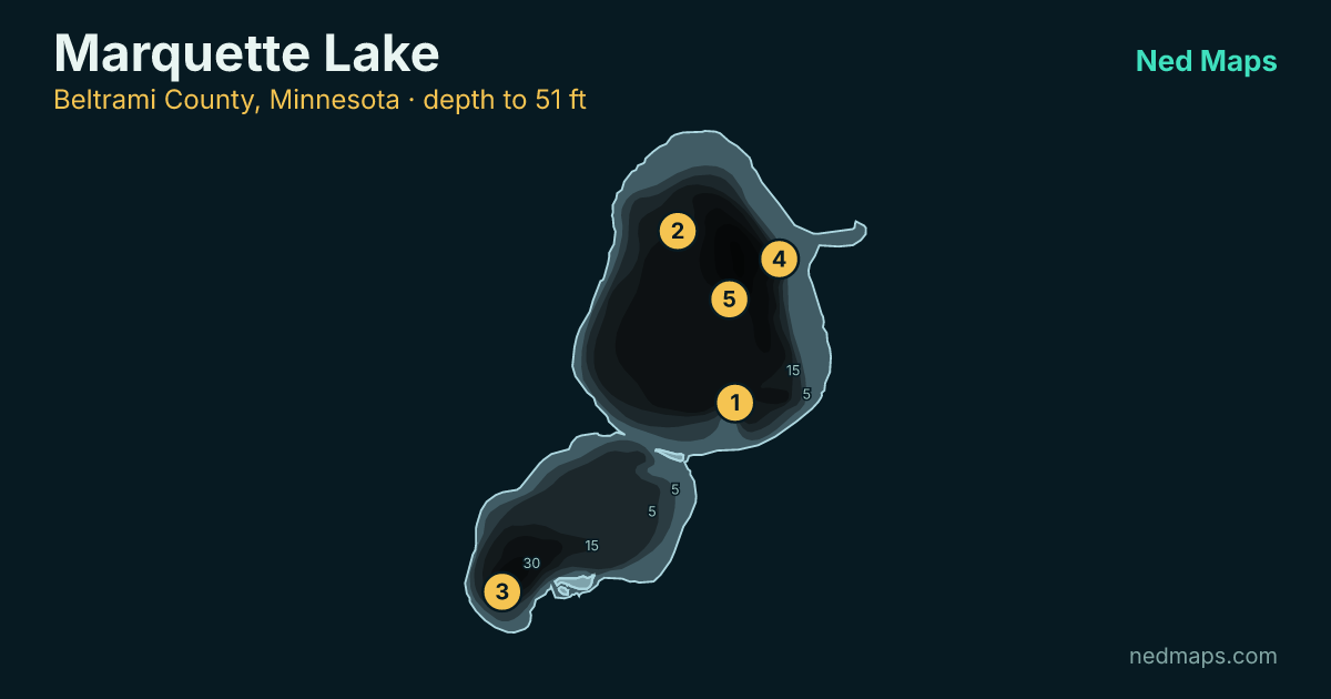 Marquette Lake depth contour map, Beltrami County, Minnesota