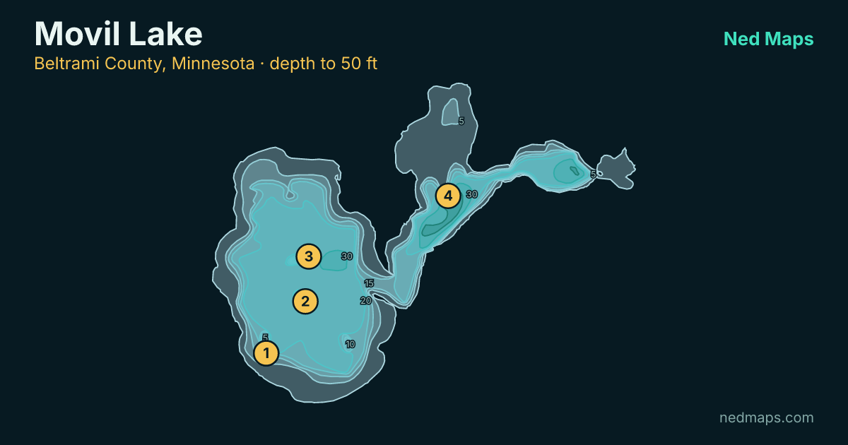 Movil Lake depth contour map, Beltrami County, Minnesota