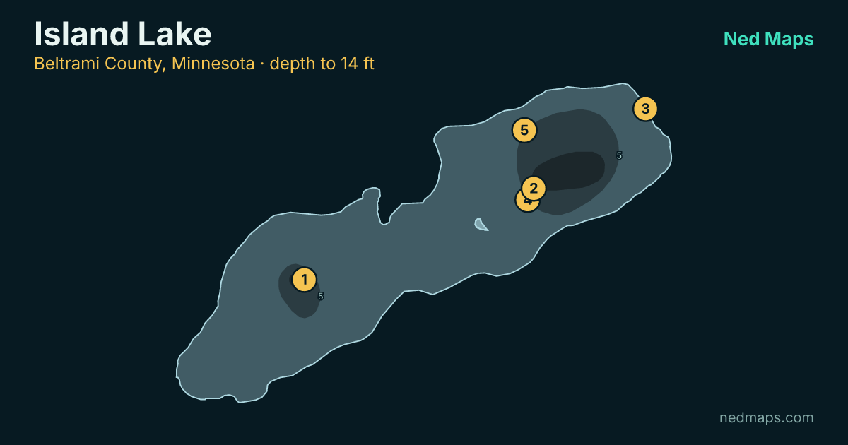 Island Lake depth contour map, Beltrami County, Minnesota