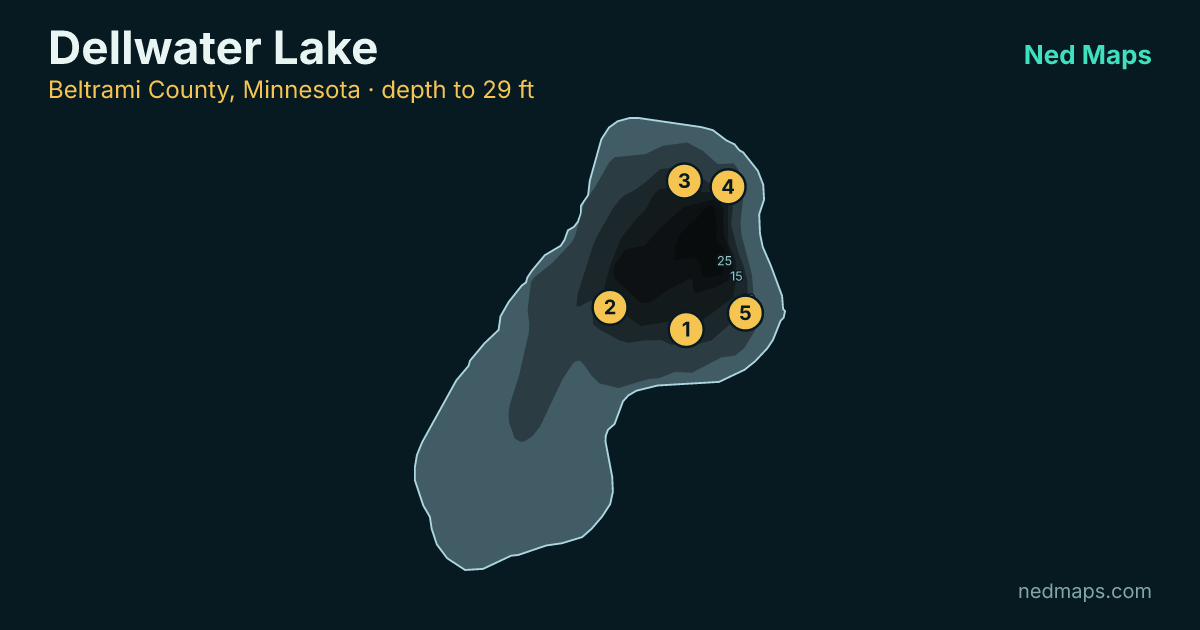 Dellwater Lake depth contour map, Beltrami County, Minnesota