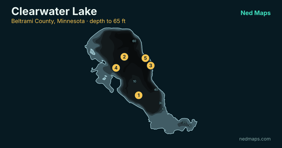 Clearwater Lake depth contour map, Beltrami County, Minnesota