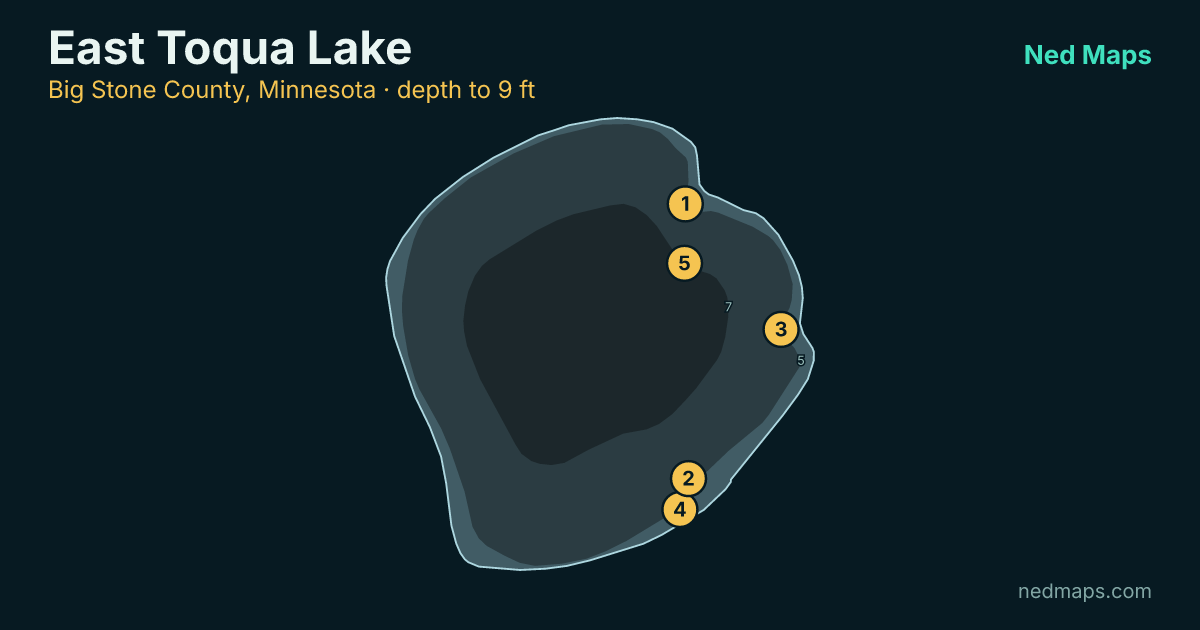 East Toqua Lake depth contour map, Big Stone County, Minnesota