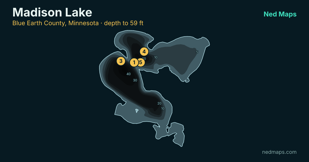 Madison Lake depth contour map, Blue Earth County, Minnesota