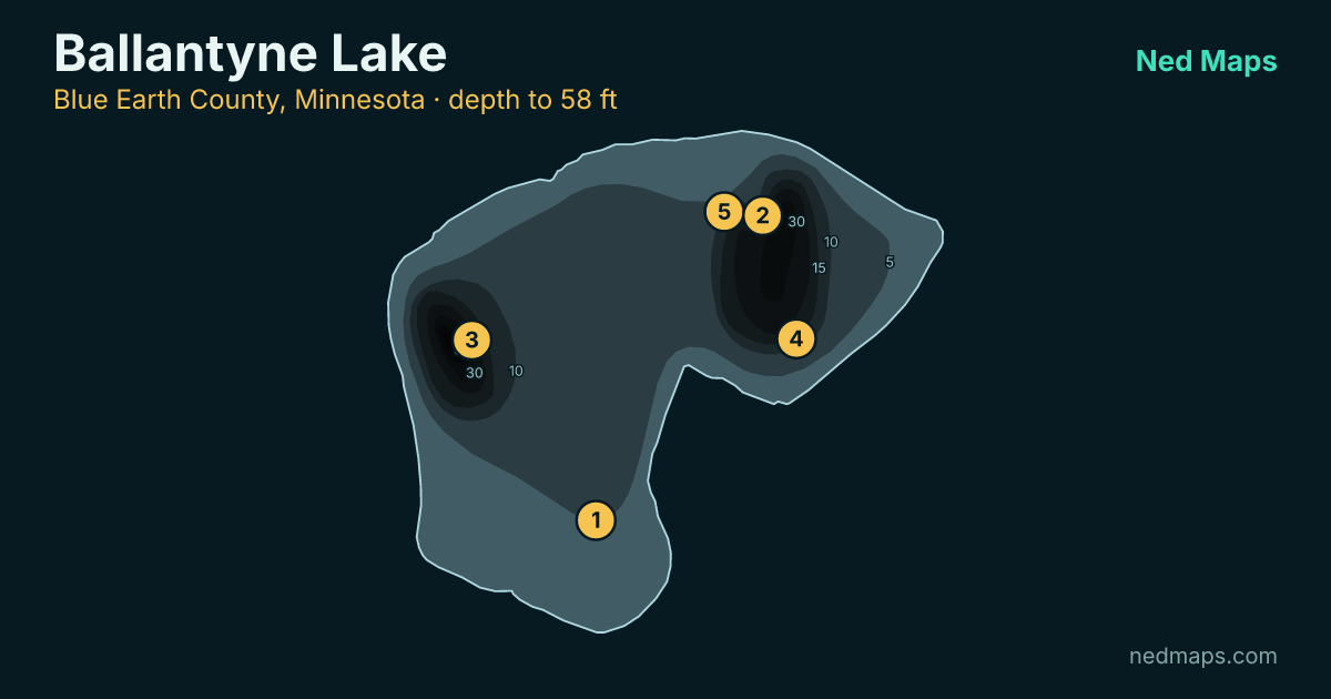 Ballantyne Lake depth contour map, Blue Earth County, Minnesota