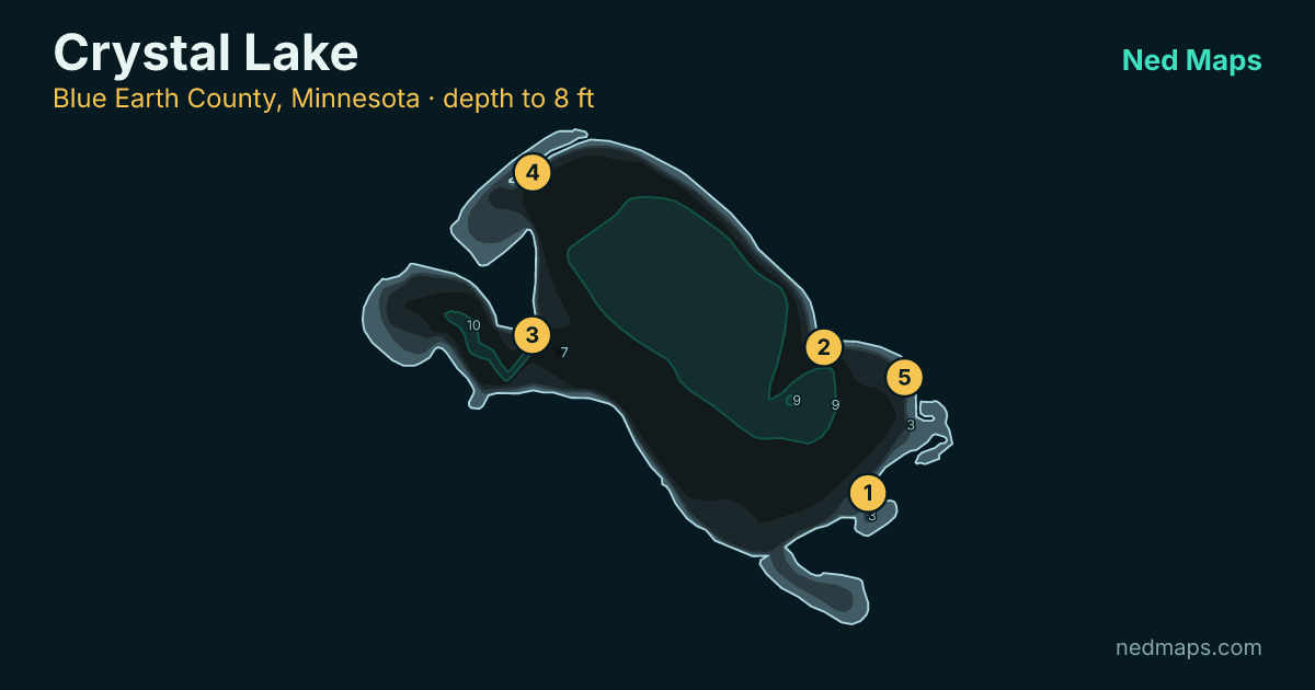 Crystal Lake depth contour map, Blue Earth County, Minnesota