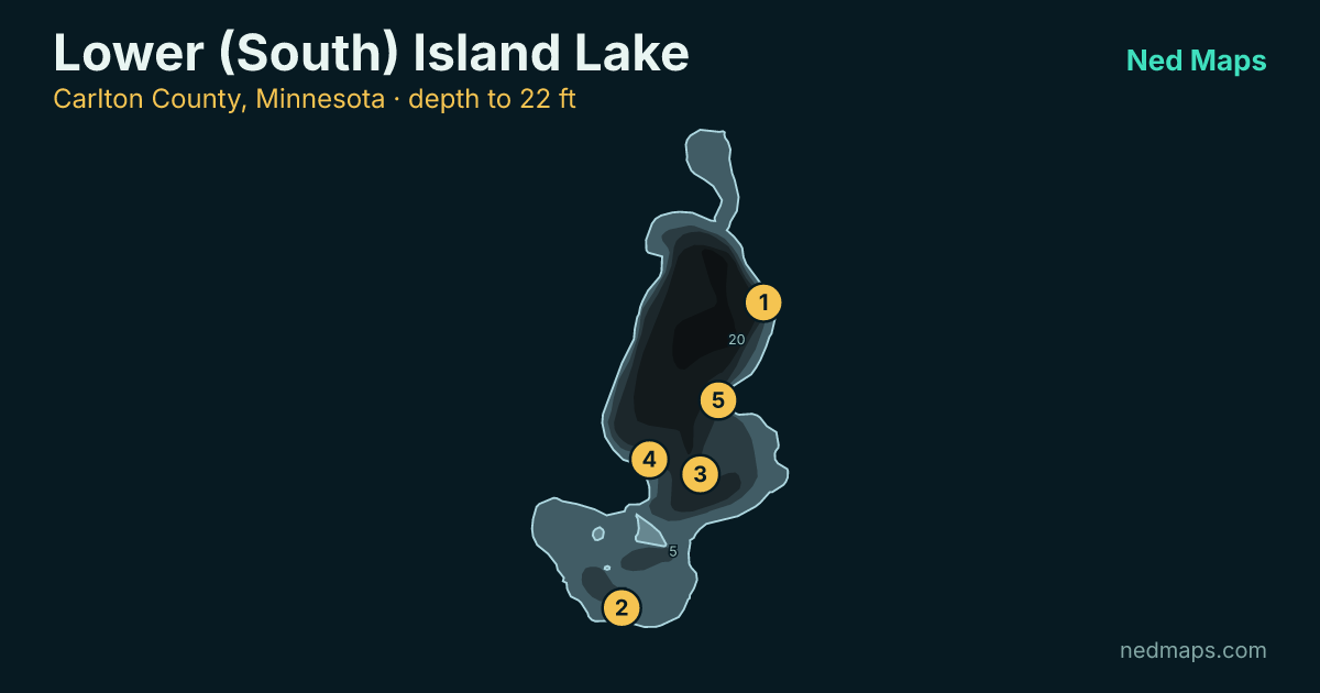 Lower (South) Island Lake depth contour map, Carlton County, Minnesota