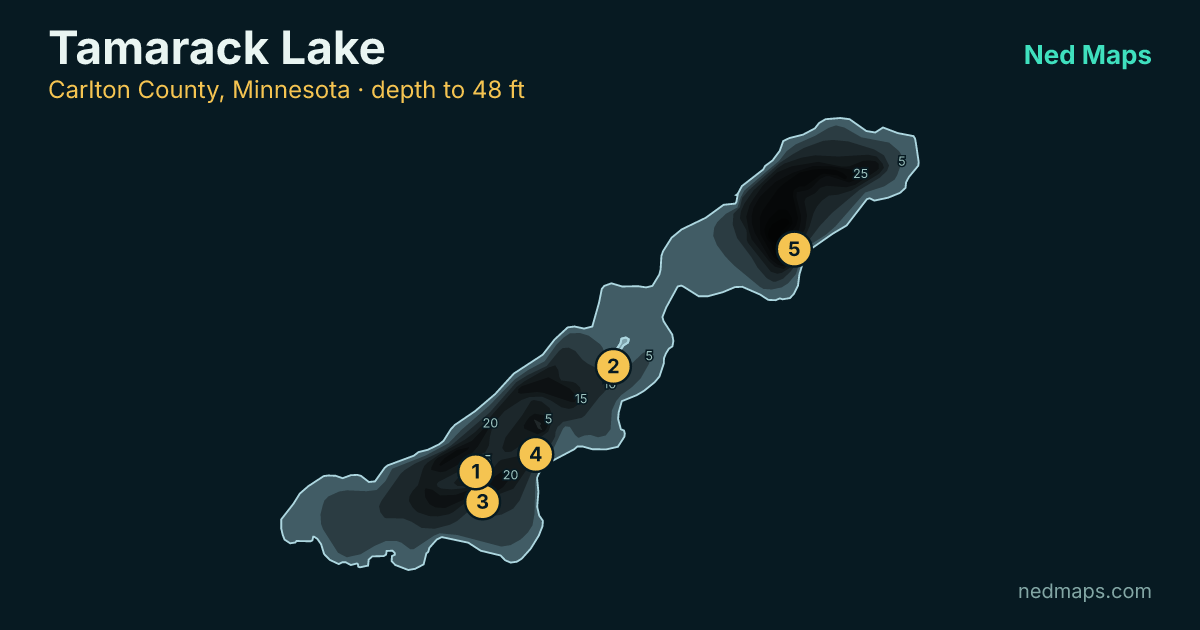 Tamarack Lake depth contour map, Carlton County, Minnesota