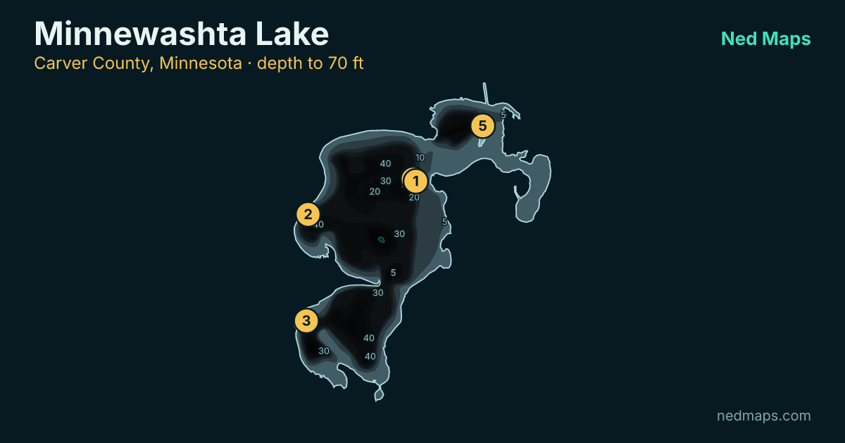 Minnewashta Lake depth contour map, Carver County, Minnesota