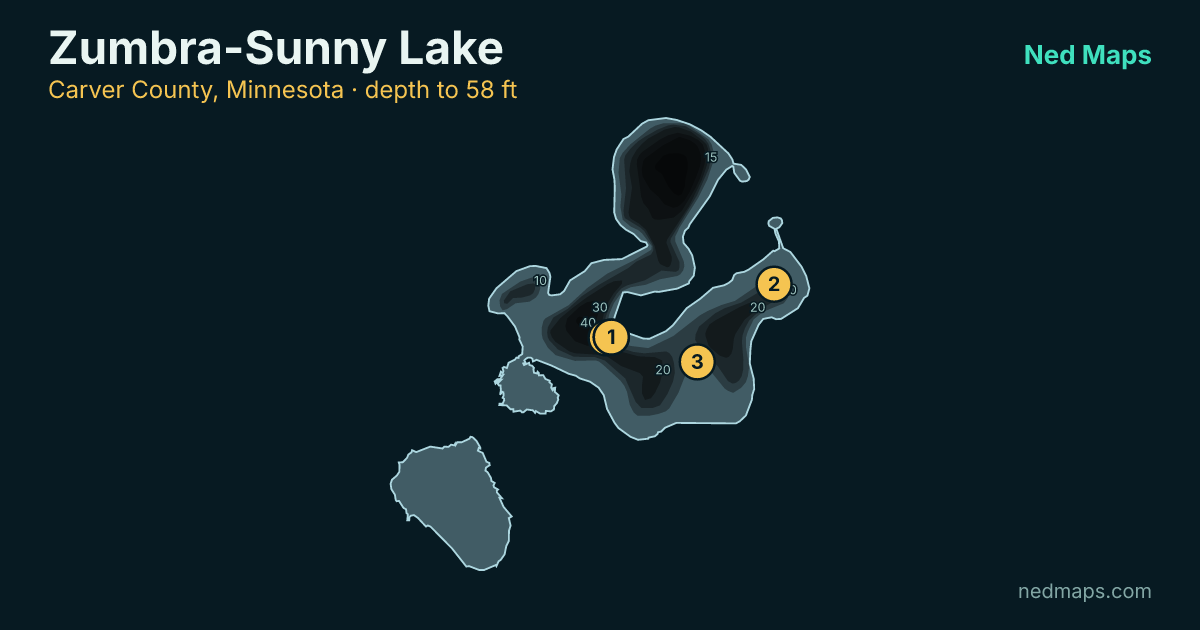 Zumbra-Sunny Lake depth contour map, Carver County, Minnesota