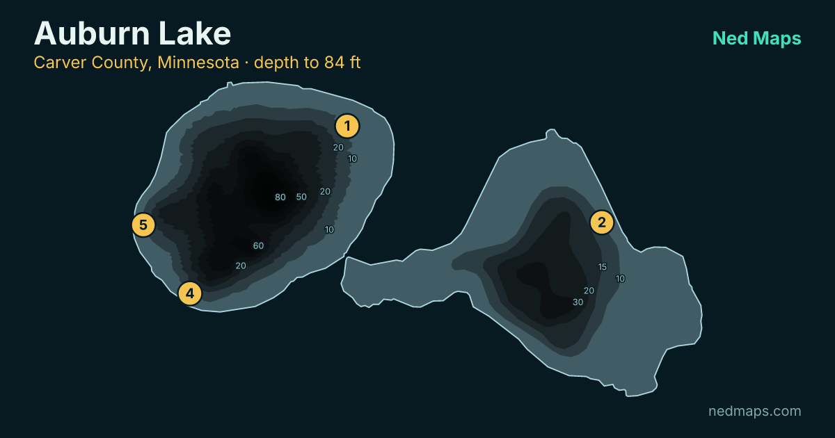 Auburn Lake depth contour map, Carver County, Minnesota