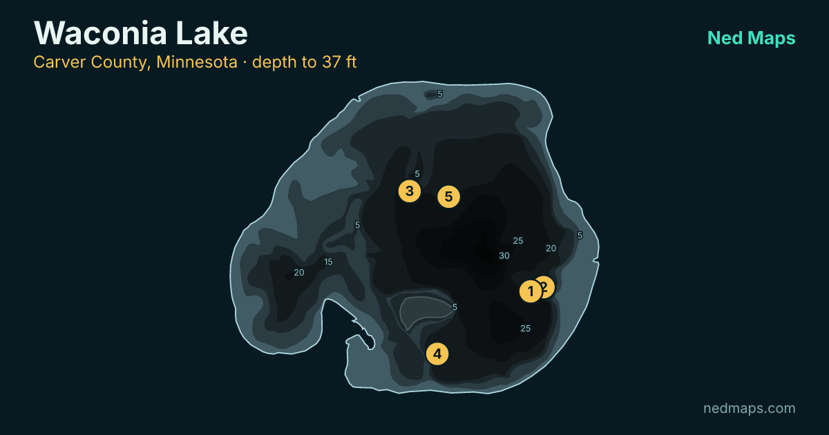 Waconia Lake depth contour map, Carver County, Minnesota