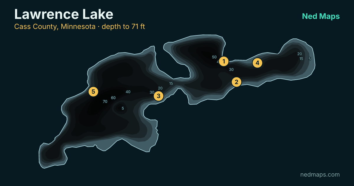 Lawrence Lake depth contour map, Cass County, Minnesota