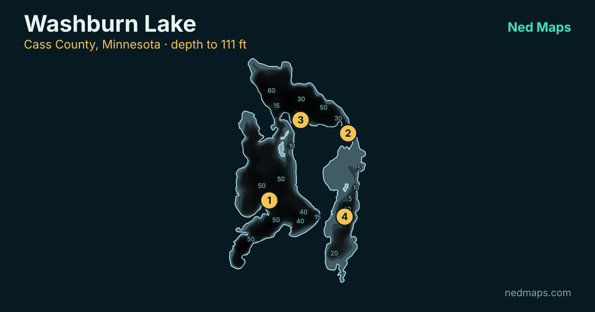 Washburn Lake depth contour map, Cass County, Minnesota