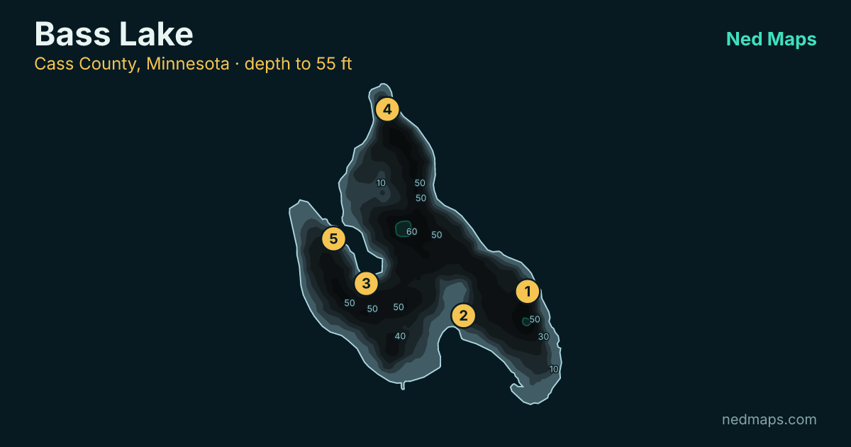 Bass Lake depth contour map, Cass County, Minnesota