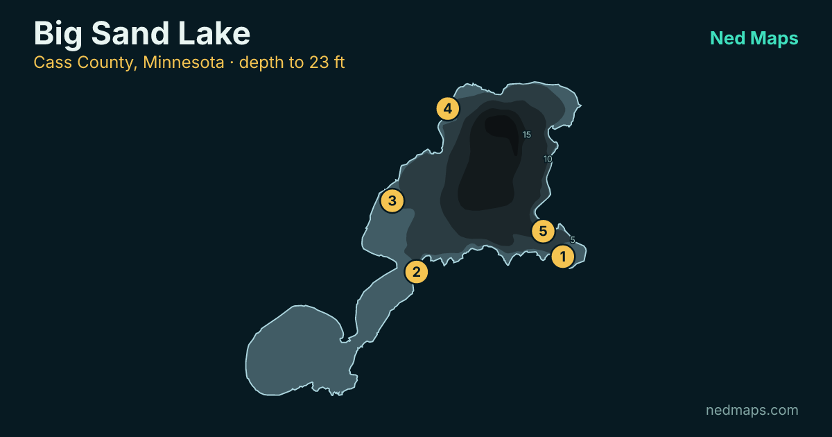 Big Sand Lake depth contour map, Cass County, Minnesota
