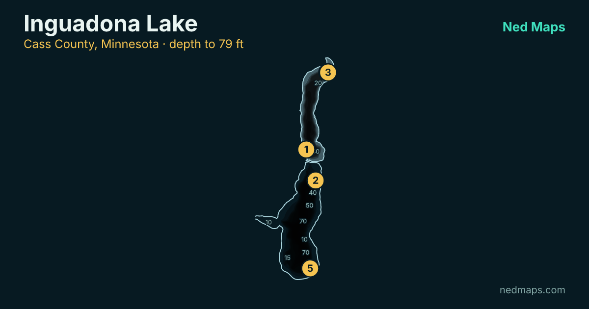 Inguadona Lake depth contour map, Cass County, Minnesota