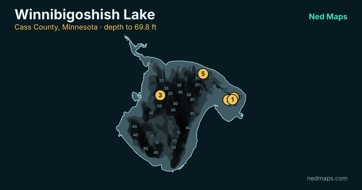 Winnibigoshish Lake depth contour map, Cass County, Minnesota