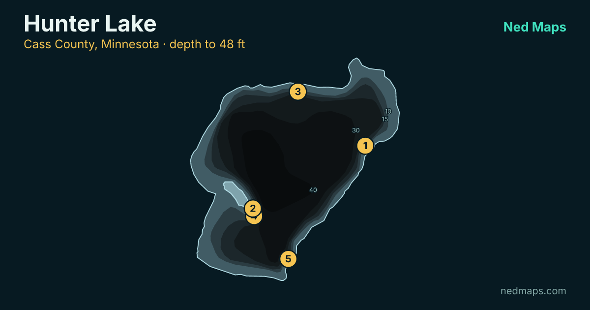 Hunter Lake depth contour map, Cass County, Minnesota