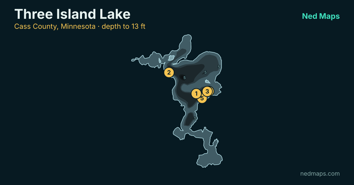 Three Island Lake depth contour map, Cass County, Minnesota